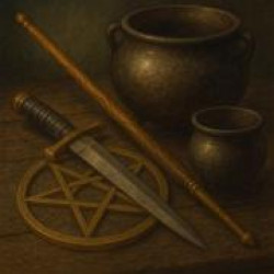 Инструменты ведьмы: жезл, атам, пентакль, котёл Инструменты ведьмы: жезл, атам, пентакль, котёл
