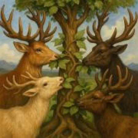 Корни ветра: четыре оленя, объедающие Иггдрасиль Корни ветра: четыре оленя, объедающие Иггдрасиль